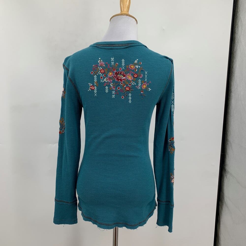 Sundance Top Womens XS Everglade Fayette Floral Henley Embroidered Long Sleeve - Picture 6 of 11